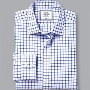 CHARLES TYRWHITT non- iron Twill Grid Check- cobalt blue